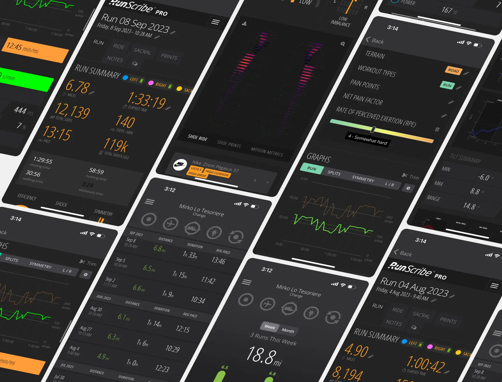 An image depicting the RunScribe app, a tool for tracking and analyzing running performance and scores.