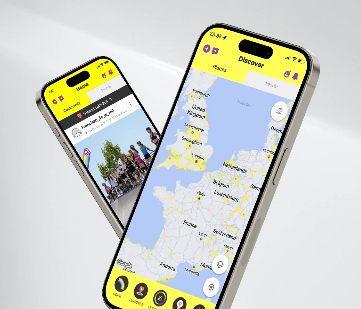 An image representing the Let's Rool app, a platform designed for tracking roller skating sessions, connecting with friends, and discovering new skate locations.